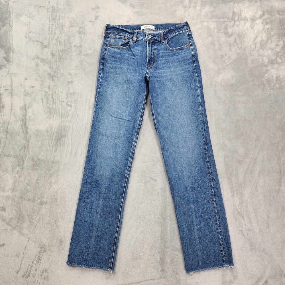 Abercrombie & Fitch Jeans Womens 6L TALL Blue Mid Rise 90s Straight Raw Hem